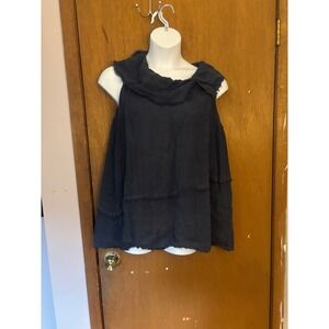 Camille & Co. Navy Blue Distressed Cold Shoulder Linen Blend Top M/L